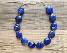 Load image into Gallery viewer, Royal Blue Statement Necklace Jewelry Set, Chunky Jewelry Big Beaded Single Strand Necklace, blue Necklace, dark blue Jewelry Set