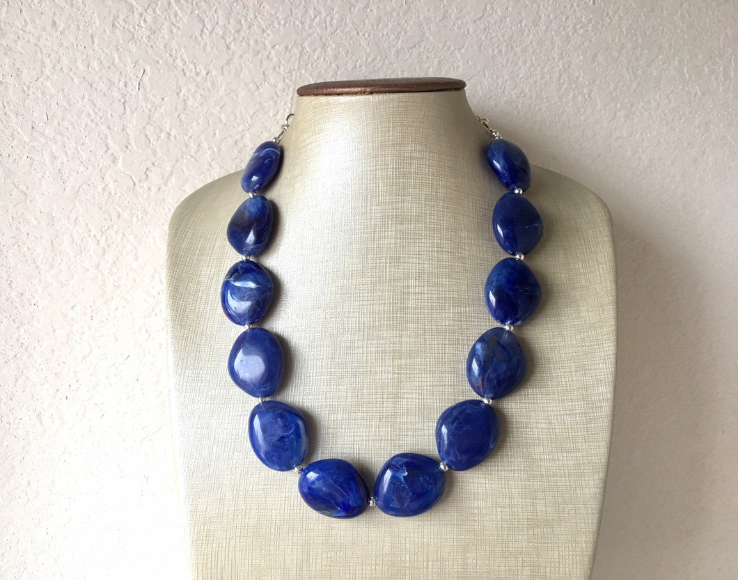 Royal Blue Statement Necklace Jewelry Set, Chunky Jewelry Big Beaded Single Strand Necklace, blue Necklace, dark blue Jewelry Set