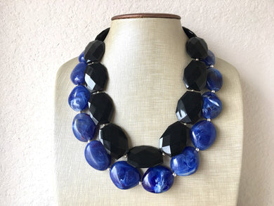 Black & Blue Necklace, multi strand jewelry, big beaded chunky statement necklace, blue necklace, bridesmaid necklace, bib necklace, black