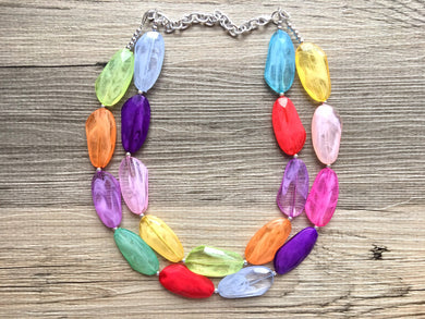 Double Rainbow Beaded Necklace, Colorful Jewelry, Chunky statement necklace, big beaded necklace, rainbow jewelry, rainbow fall confetti