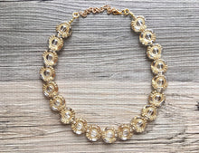 Load image into Gallery viewer, Gold NAUTICAL chunky statement necklace, big beaded jewelry gifts for women bib jewelry Single Strand gold Nugget and clear resin beaded