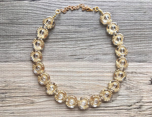 Gold NAUTICAL chunky statement necklace, big beaded jewelry gifts for women bib jewelry Single Strand gold Nugget and clear resin beaded