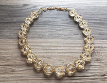 Load image into Gallery viewer, Gold NAUTICAL chunky statement necklace, big beaded jewelry gifts for women bib jewelry Single Strand gold Nugget and clear resin beaded