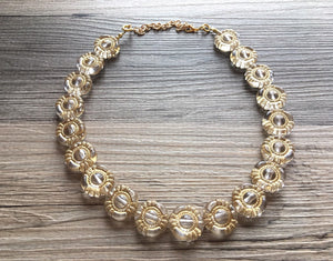 Gold NAUTICAL chunky statement necklace, big beaded jewelry gifts for women bib jewelry Single Strand gold Nugget and clear resin beaded