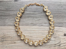 Load image into Gallery viewer, Gold NAUTICAL chunky statement necklace, big beaded jewelry gifts for women bib jewelry Single Strand gold Nugget and clear resin beaded