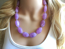 Load image into Gallery viewer, Purple Lavender Chunky Statement Necklace, Big beaded jewelry, single Strand Statement Necklace, Bib necklace, bridesmaid wedding, lilac