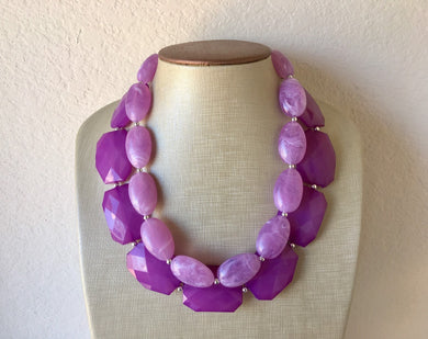 Chunky Statement Purple Necklace, multi strand colorful jewelry, big beaded chunky statement necklace, lavender necklace, purple jewelry