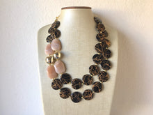 Load image into Gallery viewer, Gold Goddess chunky statement necklace, big beaded jewelry, gifts for women bib jewelry Multi-Strand Nugget mirror black gold painted