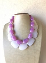 Load image into Gallery viewer, Lavender Purple &amp; White Chunky Statement Necklace, multi strand colorful jewelry, big beaded chunky statement necklace, purple necklace