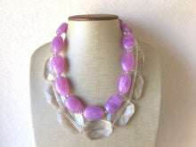 Load image into Gallery viewer, Lavender Purple &amp; clear Chunky Statement Necklace, multi strand colorful jewelry, big beaded chunky statement necklace, purple necklace