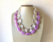 Load image into Gallery viewer, Lavender Purple &amp; clear Chunky Statement Necklace, multi strand colorful jewelry, big beaded chunky statement necklace, purple necklace