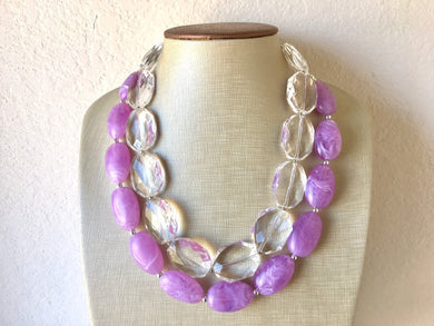 Lavender Purple & clear Chunky Statement Necklace, multi strand colorful jewelry, big beaded chunky statement necklace, purple necklace