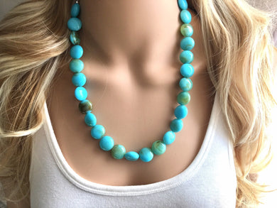 Turquoise & Brown Beaded statement necklace, extra chunky graduated bead blue green jewelry, blue necklace jewelry, green earrings