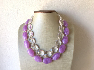 Lavender Purple & clear Chunky Statement Necklace, multi strand colorful jewelry, big beaded chunky statement necklace, purple necklace