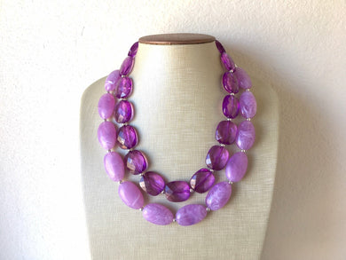 Chunky Statement Purple Necklace, multi strand colorful jewelry, big beaded chunky statement necklace, lavender necklace, purple jewelry