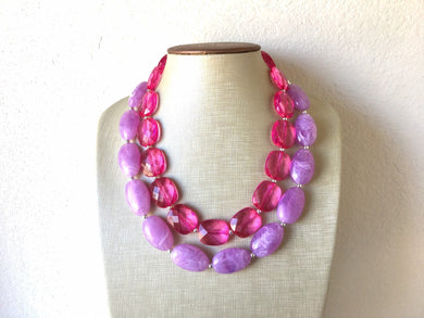 Pink & Purple Necklace, multi strand jewelry, big beaded chunky statement necklace, pink necklace, bridesmaid necklace, purple necklace
