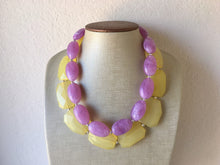Load image into Gallery viewer, Purple &amp; Yellow Chunky Statement Necklace, multi strand colorful jewelry, big beaded chunky statement necklace, purple necklace, purple yell