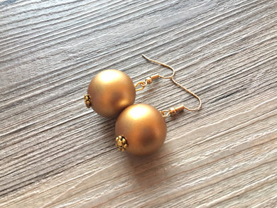 Matte Gold Ball drop earrings, geometric earrings, simple jewelry gold earrings, gold jewelry, drop earrings, geometric jewelry, boho hoops
