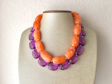 Purple & Orange Necklace, multi strand jewelry, big beaded chunky statement necklace, purple necklace, bridesmaid South Carolina