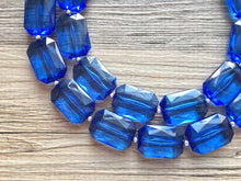 Load image into Gallery viewer, Royal Blue Statement Necklace, Chunky Jewelry Big Beaded Double Strand Necklace, royal Blue Necklace, Blue Jewelry Set, Dark Blue Beaded