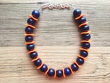 Load image into Gallery viewer, Navy Blue &amp; Orange Statement Necklace Jewelry Set, Chunky Jewelry Big Beaded single Strand Necklace, orange Necklace, navy Jewelry Set