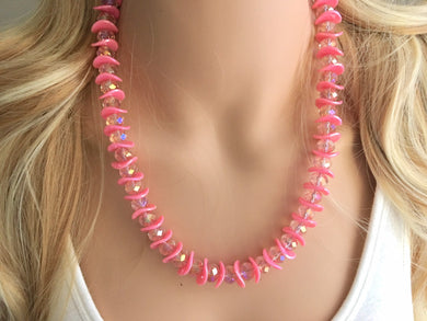 Chunky Hot Pink & Blush Statement Necklace, Big beaded jewelry, Single Strand Statement Necklace, Bib necklace pink bridesmaid wedding