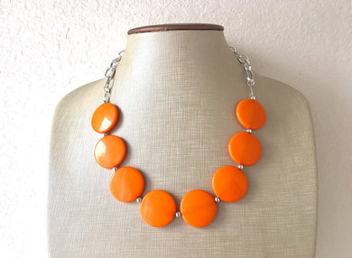 Orange Statement Necklace & earring set, orange jewelry, Your Choice GOLD or SILVER, orange bib chunky necklace, bright orange round necklac