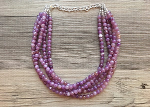 Purple Grape Statement Necklace, Chunky Five Strand Jewelry, purple necklace silver necklace, Lilac lavender eggplant bib necklace