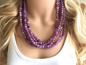 Purple Grape Statement Necklace, Chunky Five Strand Jewelry, purple necklace silver necklace, Lilac lavender eggplant bib necklace