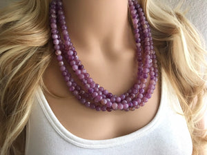 Purple Grape Statement Necklace, Chunky Five Strand Jewelry, purple necklace silver necklace, Lilac lavender eggplant bib necklace