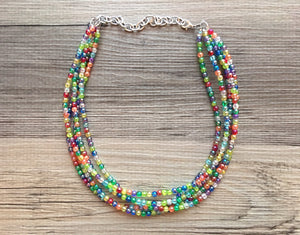 Multi Color Chunky Statement Necklace, rainbow multi color, pearlescent necklace jewelry, multi color jewelry, rainbow jewelry, 5 strands