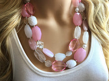 Load image into Gallery viewer, Chunky pink Blush + White Statement Necklace, multi strand bright jewelry, chunky statement necklace, pink necklace, blush pink clear resin