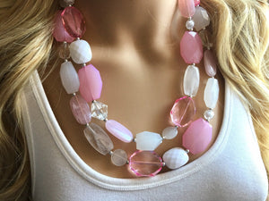 Chunky pink Blush + White Statement Necklace, multi strand bright jewelry, chunky statement necklace, pink necklace, blush pink clear resin