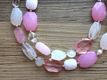 Load image into Gallery viewer, Chunky pink Blush + White Statement Necklace, multi strand bright jewelry, chunky statement necklace, pink necklace, blush pink clear resin