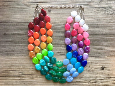 Rainbow baby shower jewelry, Rainbow Beaded Necklace, Colorful Jewelry, Chunky statement necklace, big beaded necklace