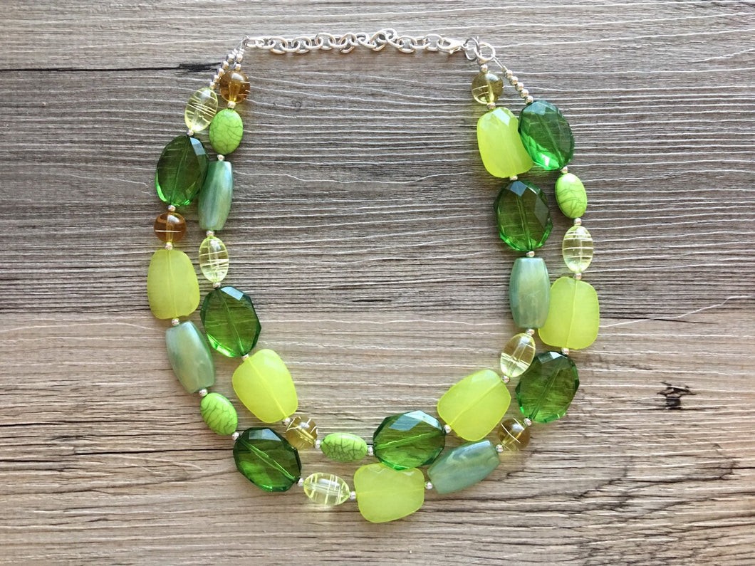 St. Patrick’s Day Green Statement Necklace, 2 strand forest, dark green Jewelry, glass beaded jewelry, multi strand green & silver necklace