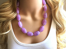 Load image into Gallery viewer, Purple Lavender Chunky Statement Necklace, Big beaded jewelry, single Strand Statement Necklace, Bib necklace, bridesmaid wedding, lilac