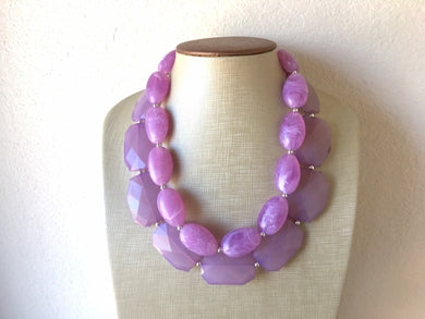 Chunky Statement Purple Necklace, multi strand colorful jewelry, big beaded chunky statement necklace, lavender necklace, purple jewelry