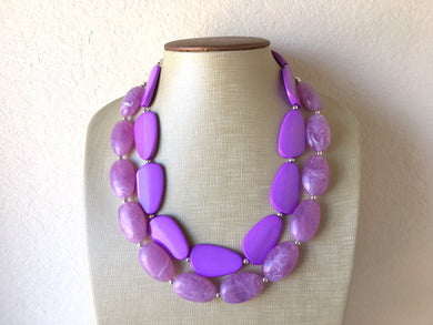 Chunky Statement Purple Necklace, multi strand colorful jewelry, big beaded chunky statement necklace, lavender necklace, purple jewelry