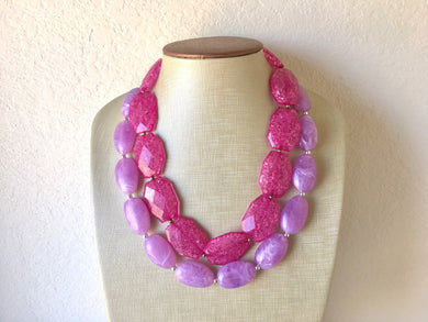 Pink & Purple Necklace, multi strand jewelry, big beaded chunky statement necklace, pink necklace, bridesmaid necklace, purple necklace