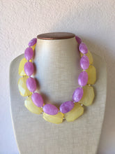 Load image into Gallery viewer, Purple &amp; Yellow Chunky Statement Necklace, multi strand colorful jewelry, big beaded chunky statement necklace, purple necklace, purple yell