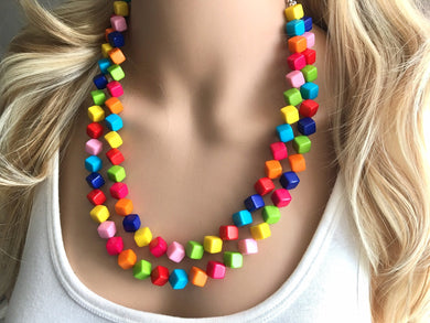 Rainbow Beaded Necklace, Colorful Jewelry, Chunky statement necklace, big beaded necklace, rainbow jewelry baby, color block necklace