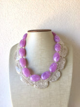 Load image into Gallery viewer, Lavender Purple &amp; clear Chunky Statement Necklace, multi strand colorful jewelry, big beaded chunky statement necklace, purple necklace