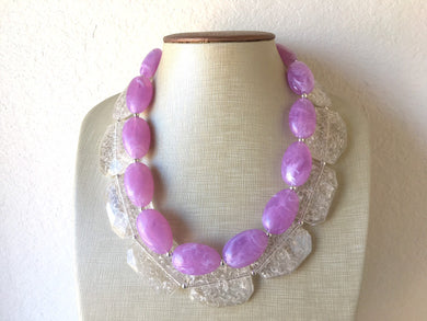 Lavender Purple & clear Chunky Statement Necklace, multi strand colorful jewelry, big beaded chunky statement necklace, purple necklace