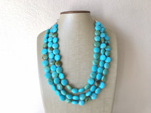 Load image into Gallery viewer, Turquoise &amp; Brown Beaded statement necklace, extra chunky graduated bead blue green jewelry, blue necklace jewelry, green earrings