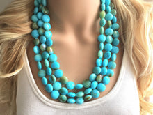 Load image into Gallery viewer, Turquoise &amp; Brown Beaded statement necklace, extra chunky graduated bead blue green jewelry, blue necklace jewelry, green earrings