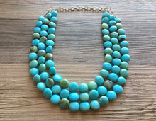 Load image into Gallery viewer, Turquoise &amp; Brown Beaded statement necklace, extra chunky graduated bead blue green jewelry, blue necklace jewelry, green earrings