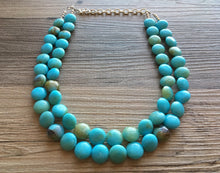 Load image into Gallery viewer, Turquoise &amp; Brown Beaded statement necklace, extra chunky graduated bead blue green jewelry, blue necklace jewelry, green earrings