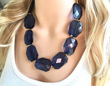 Load image into Gallery viewer, Navy Blue Chunky Statement Necklace, double strand necklace, blue necklace, dark blue necklace, navy blue wedding, bridesmaid necklace