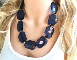 Navy Blue Chunky Statement Necklace, double strand necklace, blue necklace, dark blue necklace, navy blue wedding, bridesmaid necklace